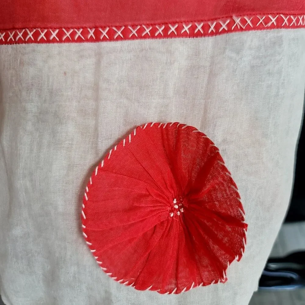 Vintage 50s Sheer Red White Apron tie Back‎ Pinup Rockabilly Retro Cosplay